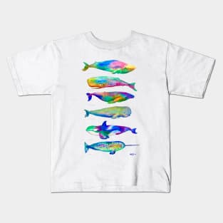 Multicolor Watercolor Whales Kids T-Shirt